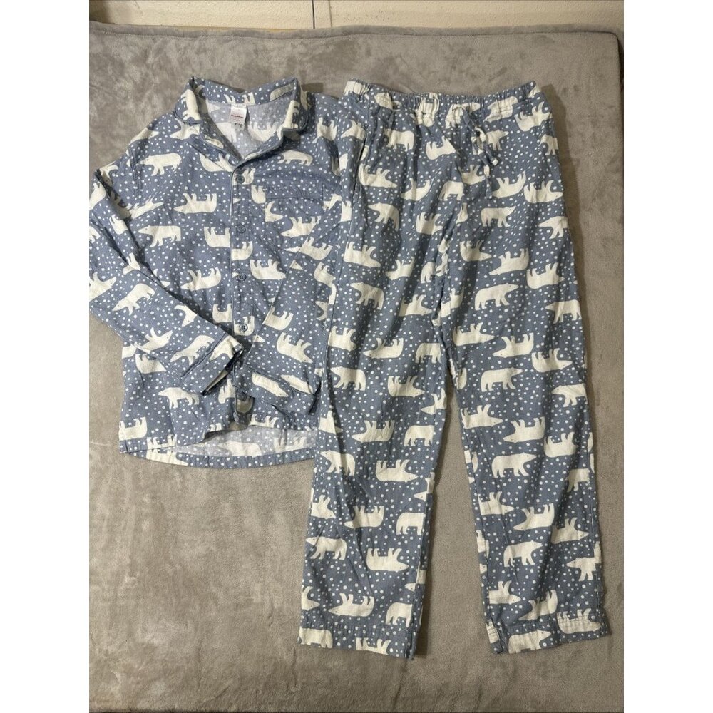 Hanna Andersson Womens Pajama Set Small Blue Polar Bear Print Button Top